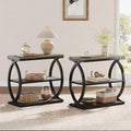 Tribesigns End Table Set of 2, Narrow 3-Tier End Table for Living Room, Industrial Wooden Side Table with Metal Frame, Small Bedside Nightstand for Bedroom, Small Spaces, Grey