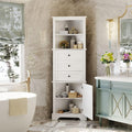 Corner Storage Cabinet with Adjustable Shelves, 68.9 in Tall | MDF, painted finish, adjustable shelves, corner fit, enclosed storage, bathroom, kitchen, 23 W x 13.4 D x 68.9 H in