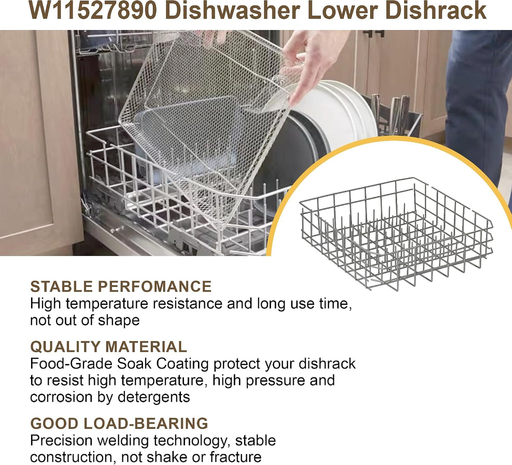 W11527890 Dishwasher Lower Dishrack Compatible with Whirlpool Kenmore Kitchen Aid Maytag replace 8519566 W10199774 W10525641 W10525642 W10525643 WPW10525642 WPW10525643