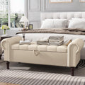 Apicizon 51' Bench with Storage, Faux Leather Ottoman Bench with Rolled Arm & Vintage Rivets, End of Bed Bench for Bedroom, Living Room, Entryway, Beige+Brown Legs