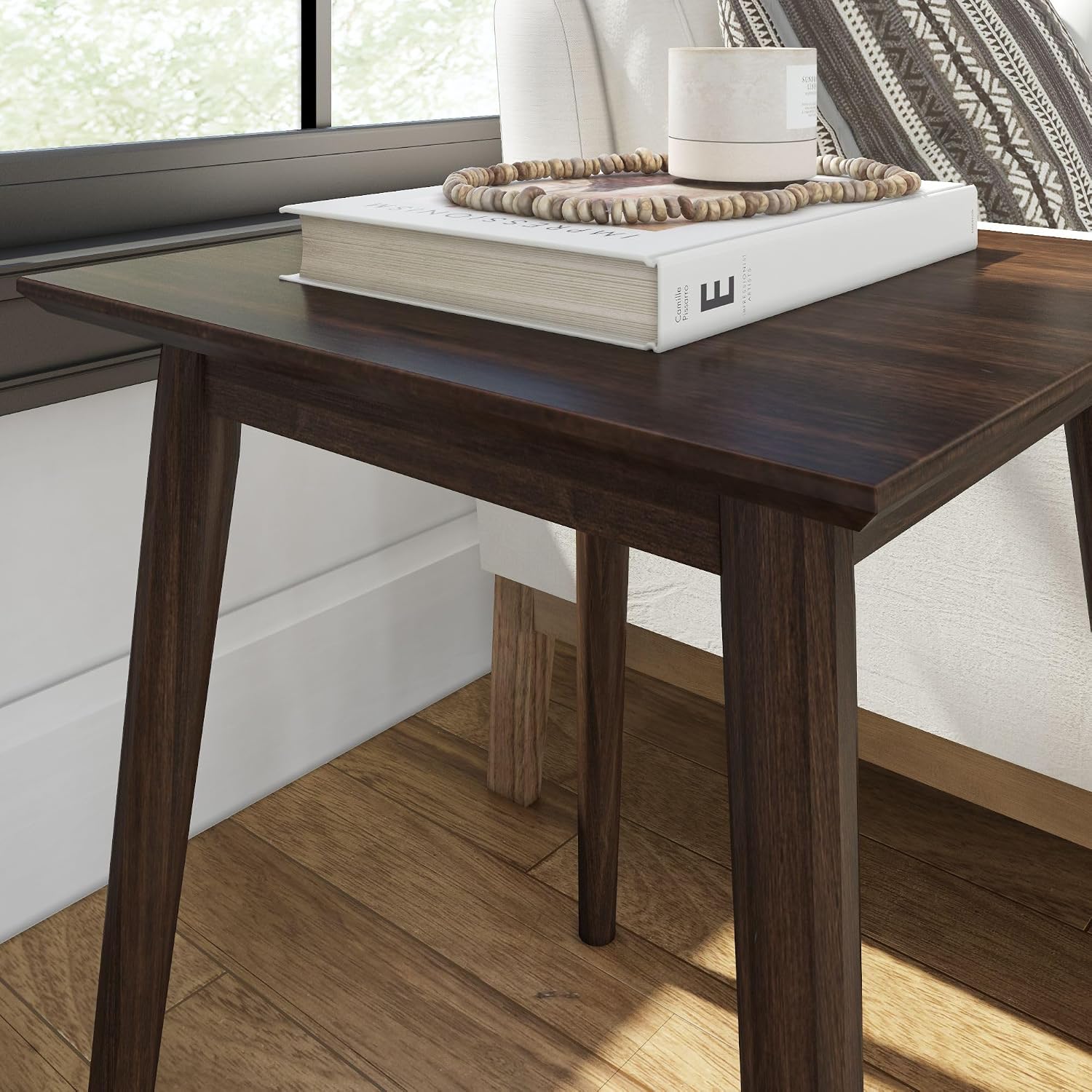 Plank+Beam Mid Century Modern Square Side Table, Couch Side Table, Small End Table for Office Space, Wooden Accent Table, Walnut