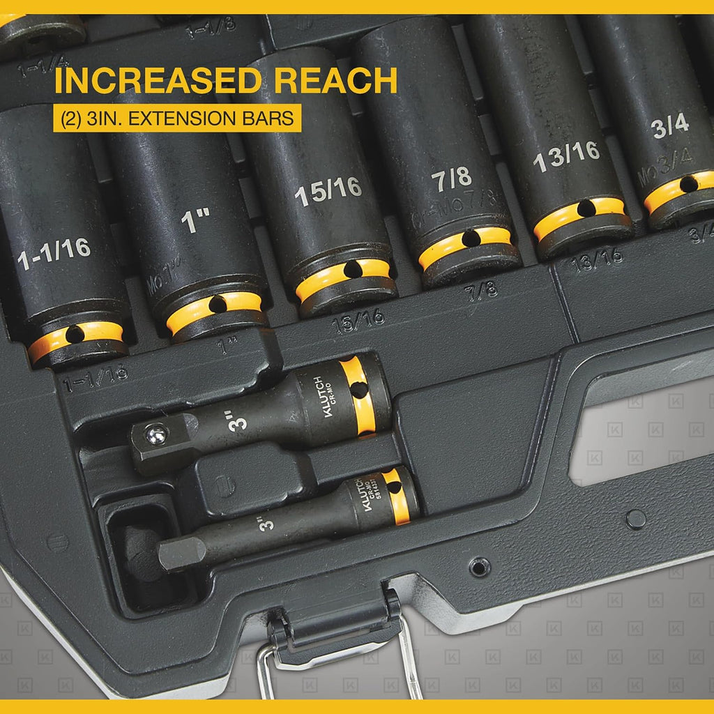 Klutch 3/8in.- and 1/2in.-Drive Chrome Molybdenum Impact Socket Set, SAE and Metric, 59-Pc.
