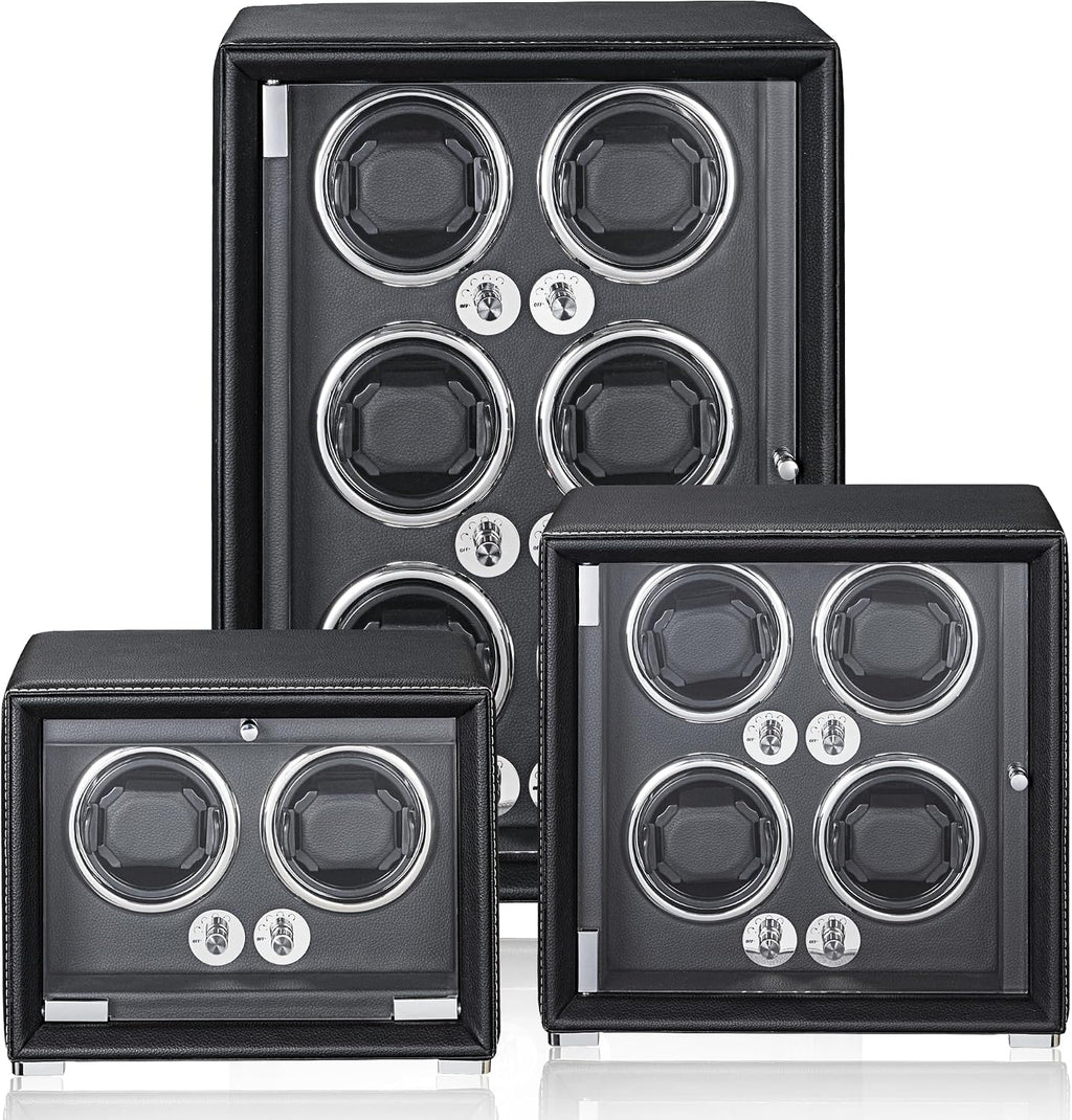 Watch Winder for 2/4/6/9 Automatic Watches, high-end Leather Making, Super Quiet Mabuchi Motor, Two Power Modes, Built-in led Lights