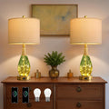 OYEARS 23' Table Lamps Set of 2,Farmhouse Lamps with Glass Nightlight, Bedside Lamps for Living Room, Rattan Lamps for Bedroom Nightstands, Two Light Points