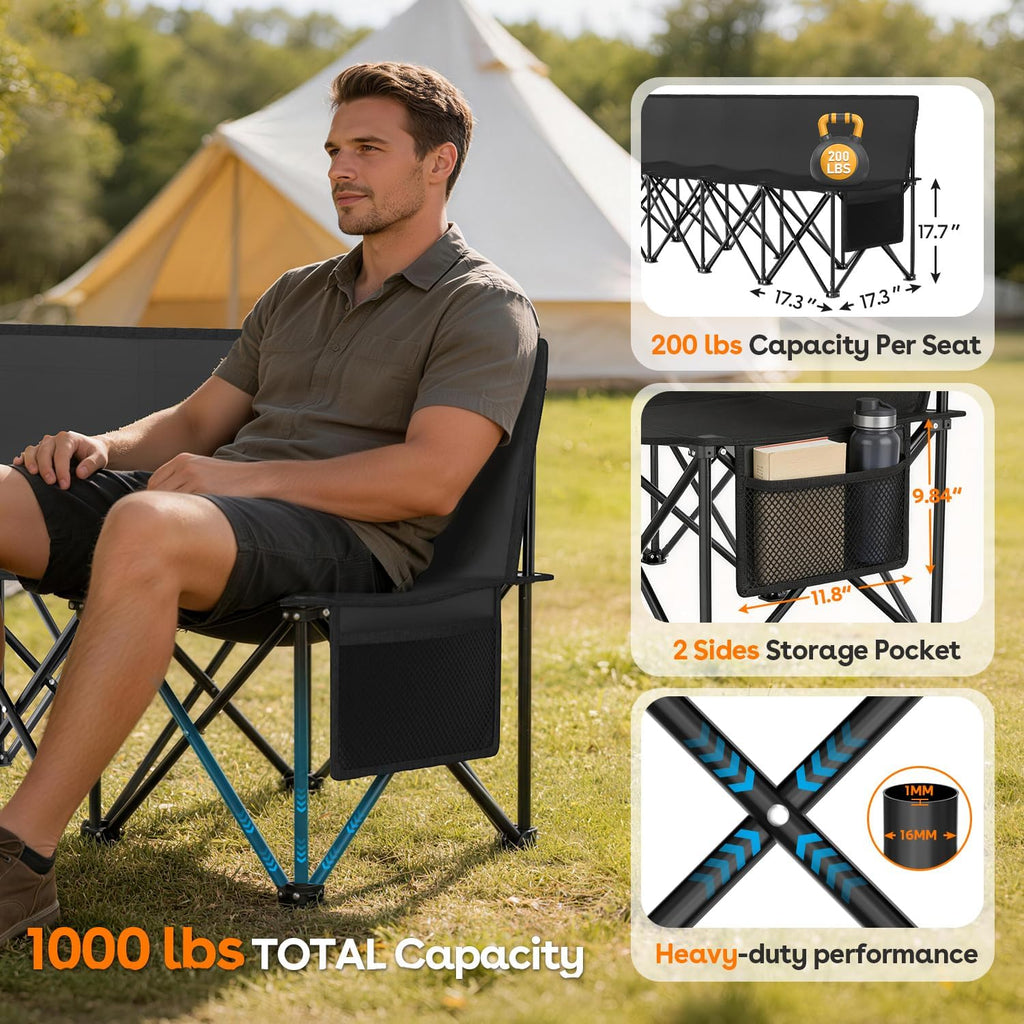Suteck 8 Seats Soccer Bench, Portable Team Bench with 17.3'x 17.3' Individual Seats, 600D Oxford Fabric & Side Pockets, Heavy Duty Outdoor Folding Bench for Sports, Camping, Patio & Park Events