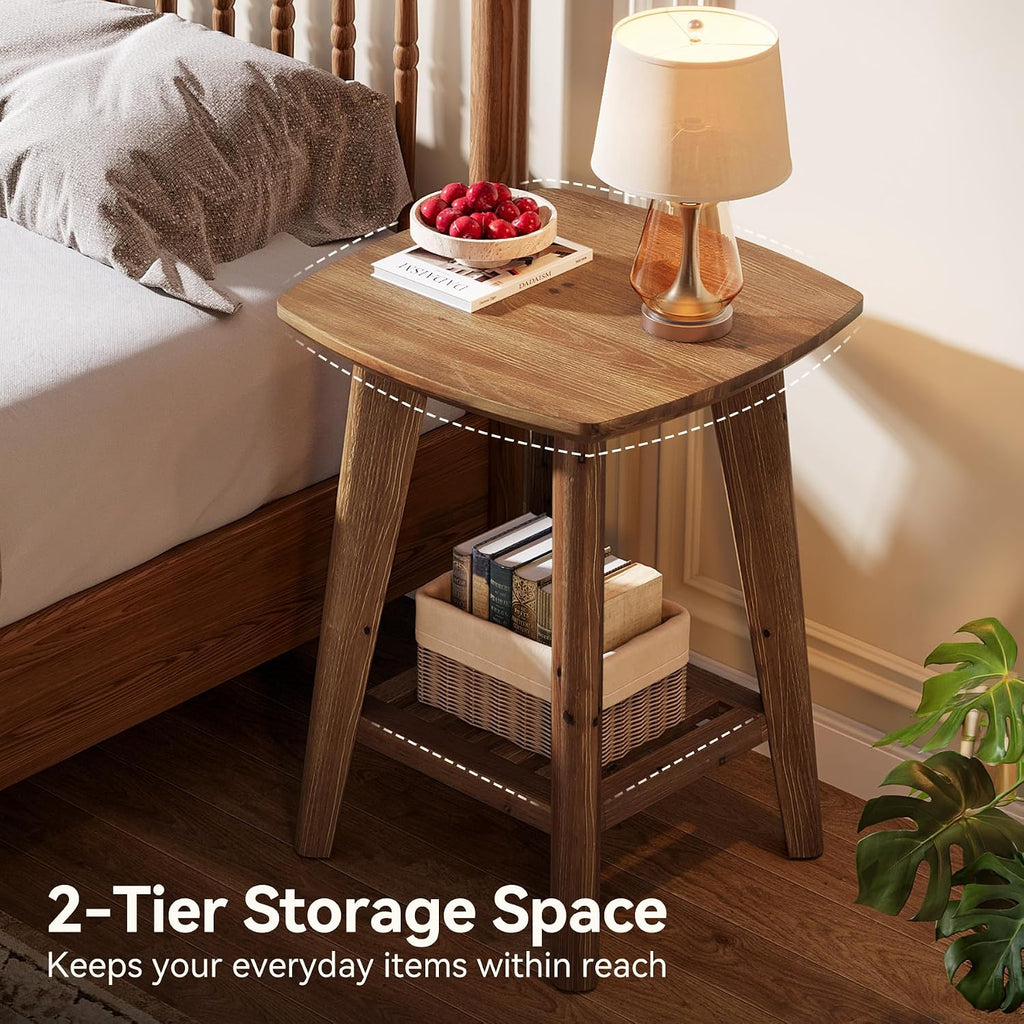 Square Side Table with 2-Tier Storage Shelf & Solid Wood Material, 19.68' Wood End Table for Living Room, Sofa Side, Small Spaces – Easy Assembly, Space-Saving Design (2PCS)
