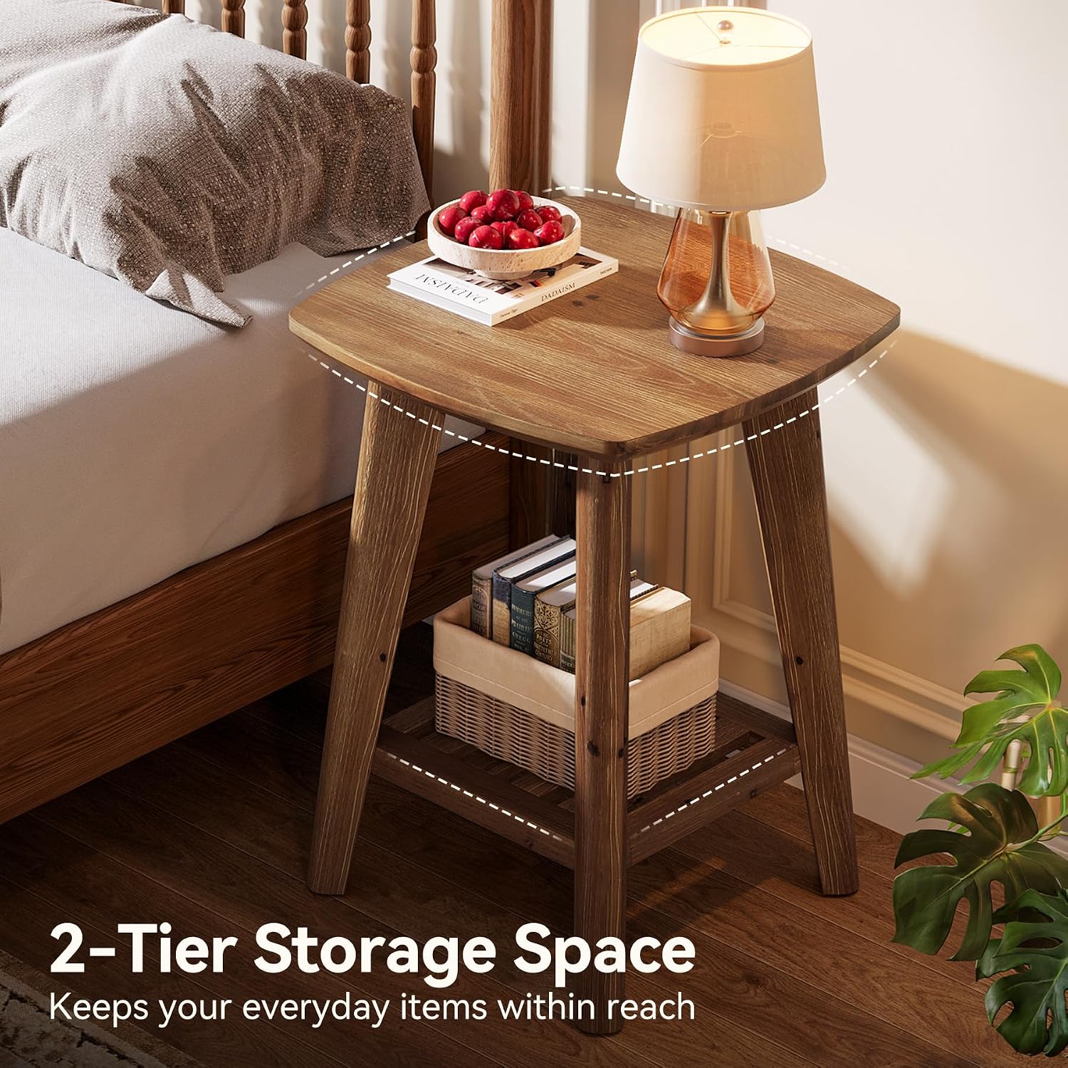 Square Side Table with 2-Tier Storage Shelf & Solid Wood Material, 19.68' Wood End Table for Living Room, Sofa Side, Small Spaces – Easy Assembly, Space-Saving Design (2PCS)