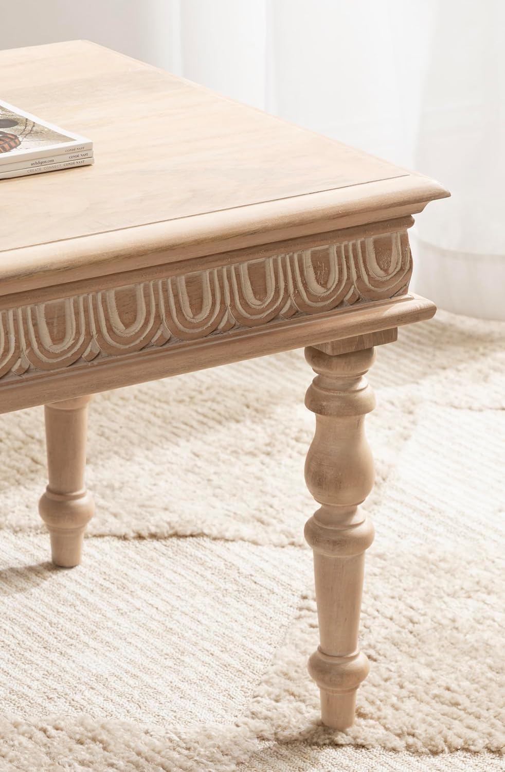 Kate and Laurel Patresa Traditional Carved Rectangle Wood Coffee Table, 36 x 20 x 18, Light Natural, Decorative Rectangular Living Room Table with Storage for Useful Home Decor