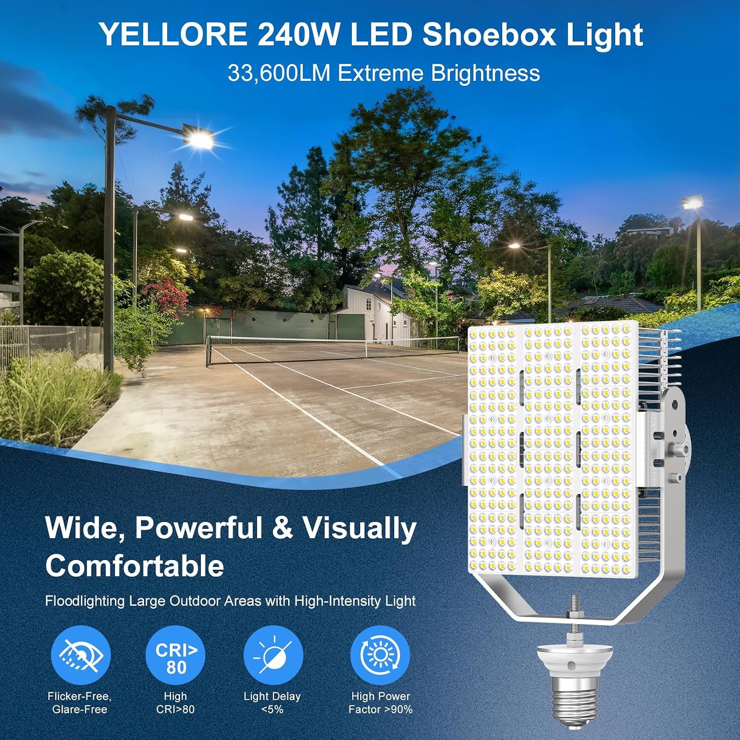 240W Shoebox LED Retrofit Kit AC100-277V LED Parking Lot Light Fixture Retrofit 5000K Replace 1000W Metal Halide ETL Listed E39 Base for Outdoor Sports Court lights Street Area Lighting Fixture