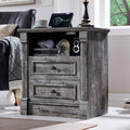 Aitjunz 26' Tall 2 Drawers Dresser for Bedroom, Farmhouse 23.6' Wide Large Nightstand with Charging Station, Wood Rustic Side Table w/Roman Column, End Table for Bedroom, Living Room, Light Grey