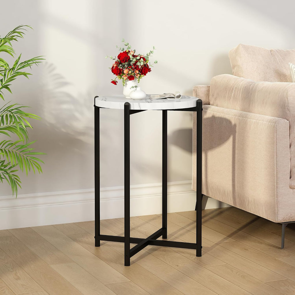Hooseng Coffee Table Set of 3 Coffee Table and end Table Sets, Modern Living Room Table Set with Metal Frame for Apartment Home Office White Black