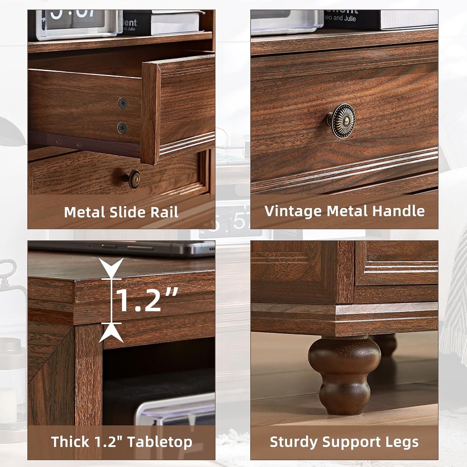 Joaxswe 24' Wide Farmhouse Nightstand Set of 2 with Charging Station,End Table with 2 Drawers,Brown Wood Dresser for Bedroom Cabinet, Bed Side Table Chest of Drawers, Night Stand for Living Room