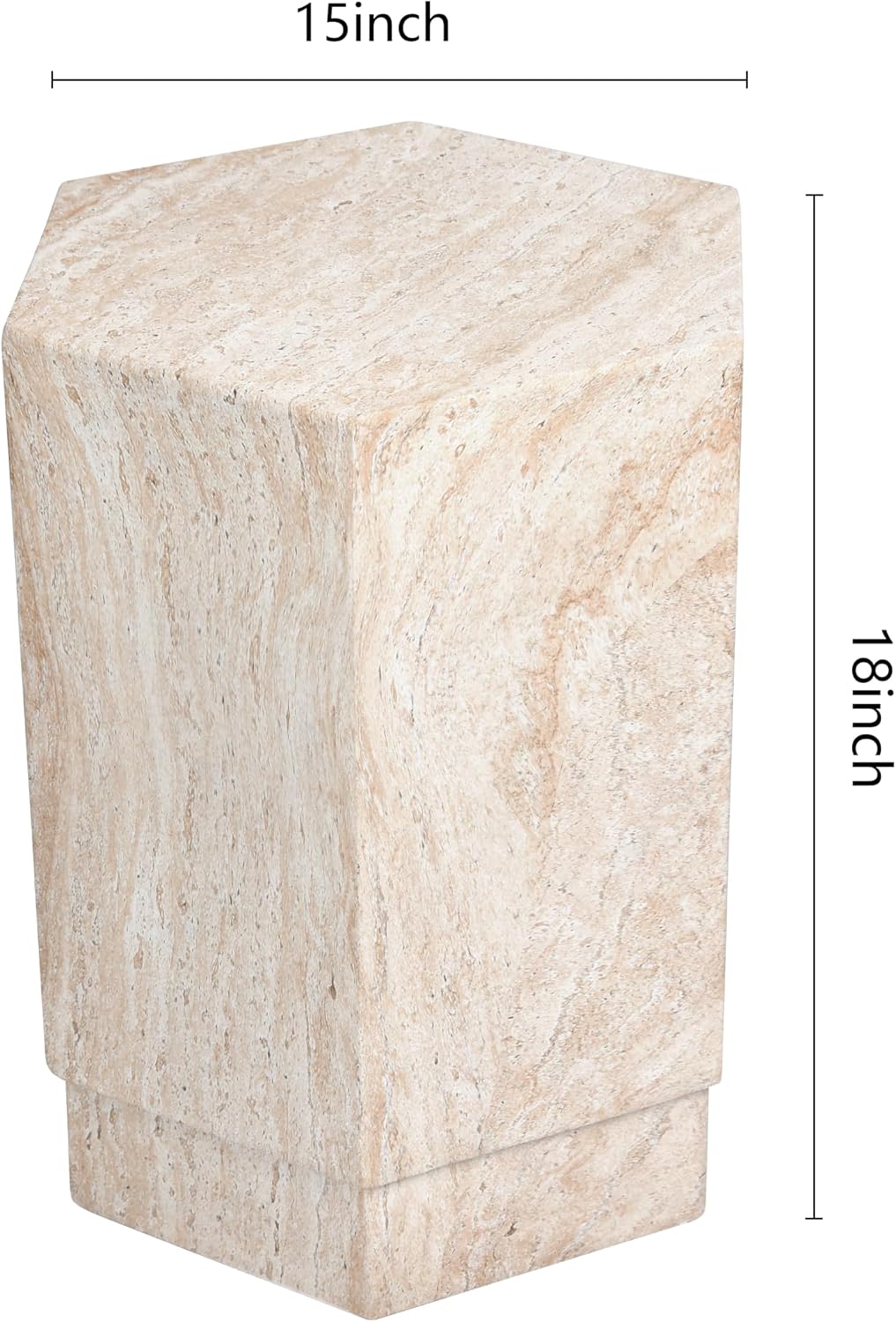 Empire Art Direct Hexagonal Travertine Stone Finish Italian Design MgO Side Accent Table, Living Room, Bedroom & Office, 14.6'x14.6'x18.1'
