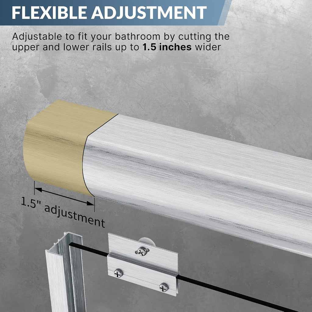 SUNNY SHOWER Bypass Sliding Shower Door Semi-Frameless Shower Enclosure 1/4'(6mm) Glass Sliding Bathroom Door, Brushed Nickel Finish, 48' W x 72' H