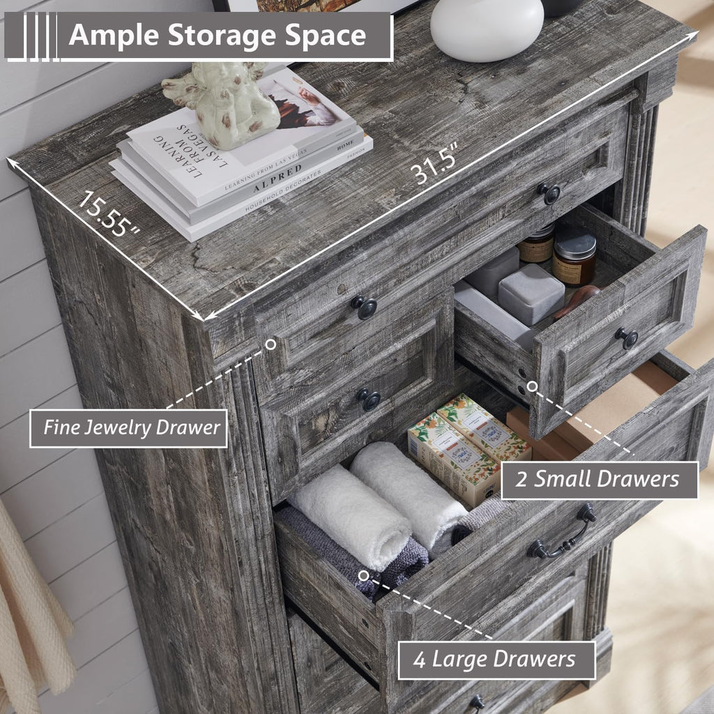 Aitjunz Farmhouse 7 Drawers Dresser for Bedroom, 57' Tall Large Dressers & Chests of Drawers w/Roman Column, Storage Dressers Organizer for Bedroom, Hallway, Living Room, Light Grey