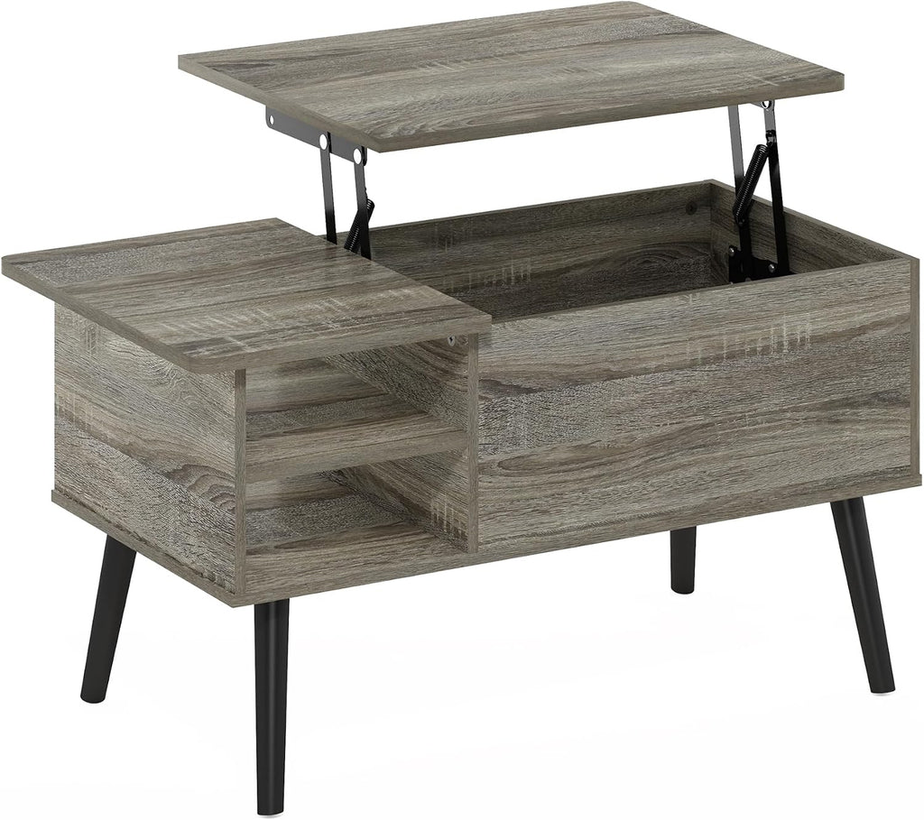 Furinno Jensen Lift Top Coffee Table with Storage Shelf, Side Shelf, Hidden Compartment, for Living Room, Grey Oak