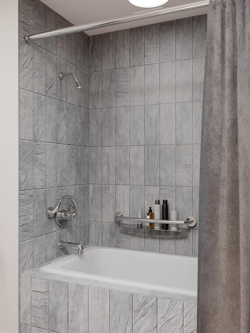 HEALTHCRAFT Plus Shampoo Shelf & Grab Bar 24', ADA Safety - Polished Chrome | Built-in shampoo shelf, concealed screws, no separate shelf needed
