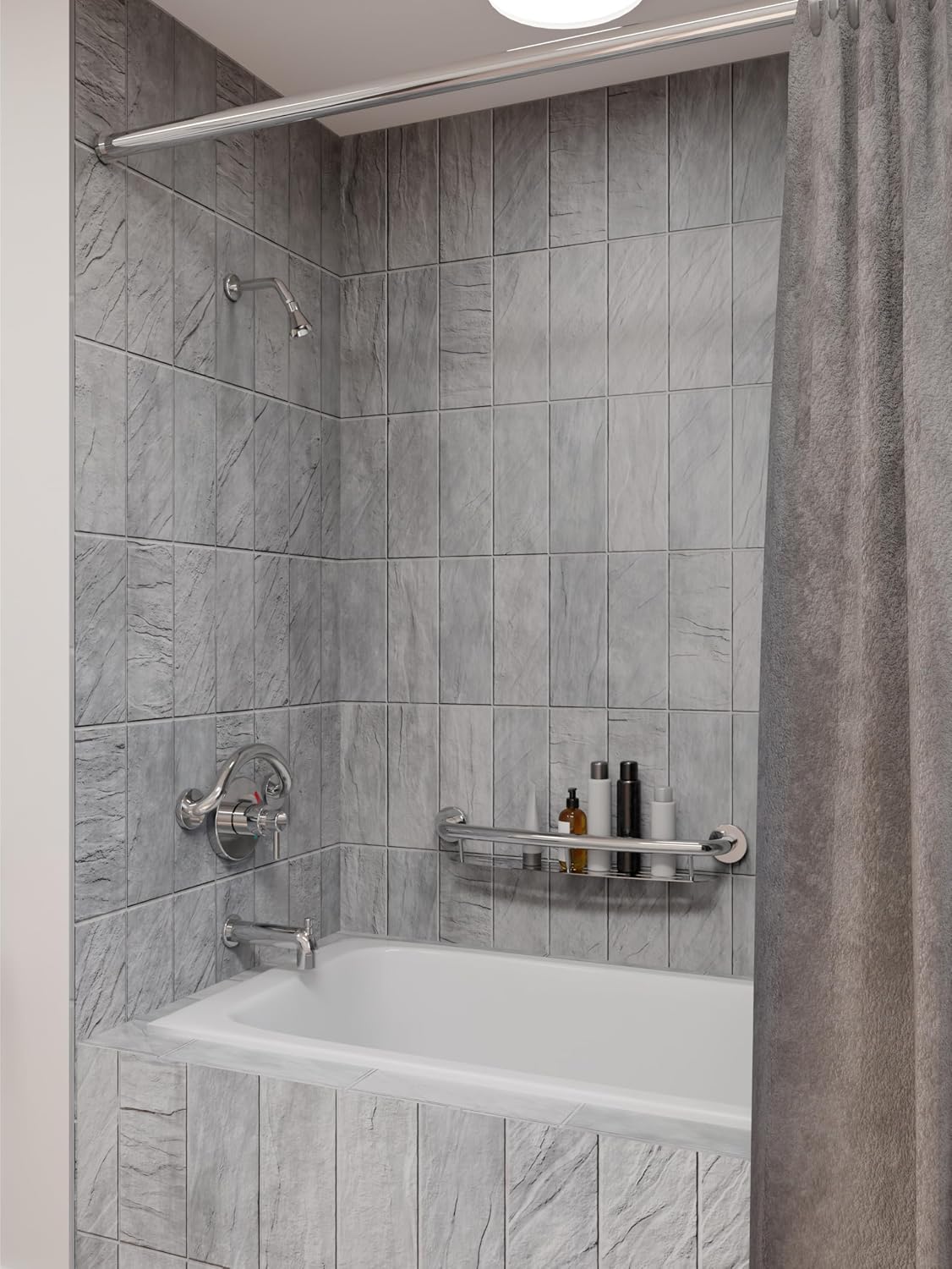 HEALTHCRAFT Plus Shampoo Shelf & Grab Bar 24', ADA Safety - Polished Chrome | Built-in shampoo shelf, concealed screws, no separate shelf needed