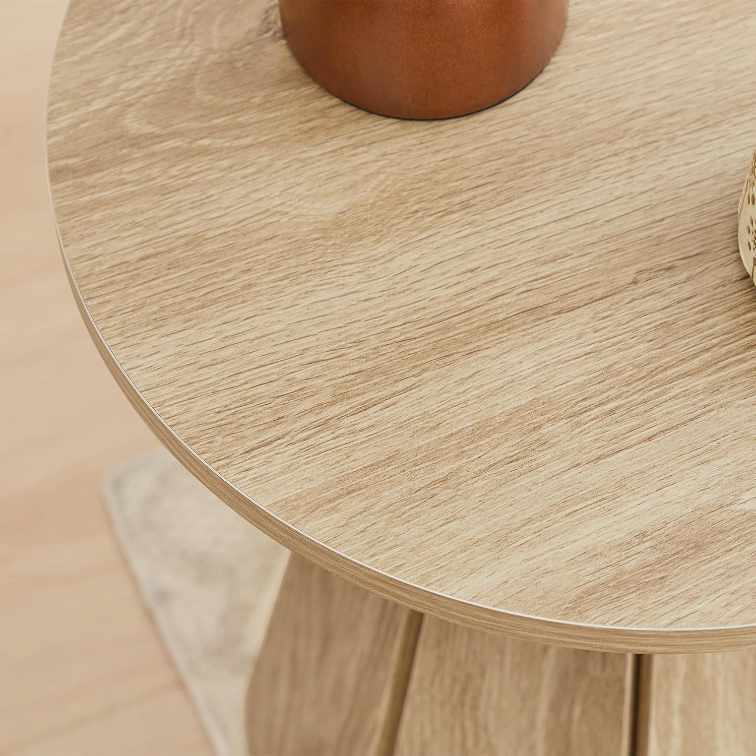Round End Table Nightstand Set of 2, Mid Century Modern Side Table, Circle Bedside Tables Wood Night Stands for Bedroom, Living Room, Small Space, Natural