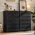 Joaxswe Farmhouse 5 Drawer Dresser for Bedroom Set of 2, 42' Tall Small Dressers & Chest of Drawers, Rustic Wood Dresser with Metal Handle, Storage Organizer Closet for Living Room, Hallway,Entryway
