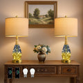 OYEARS 23' Table Lamps for Living Room Set of 2,Bedside Lamps for Night Stands, Rattan Lamps for Bedroom,Farmhouse Lamps with Glass Nightlight,Two Light Points