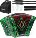 Lotkey 34 Key Diatonic Accordion, 3412 Multi Tone Celluloid Accordions Louder Clearer Timbre than Plastic for Adult, Beginner, Professional with Updated Bag, Straps, Acordeón Wrist Guard (GCF Green)