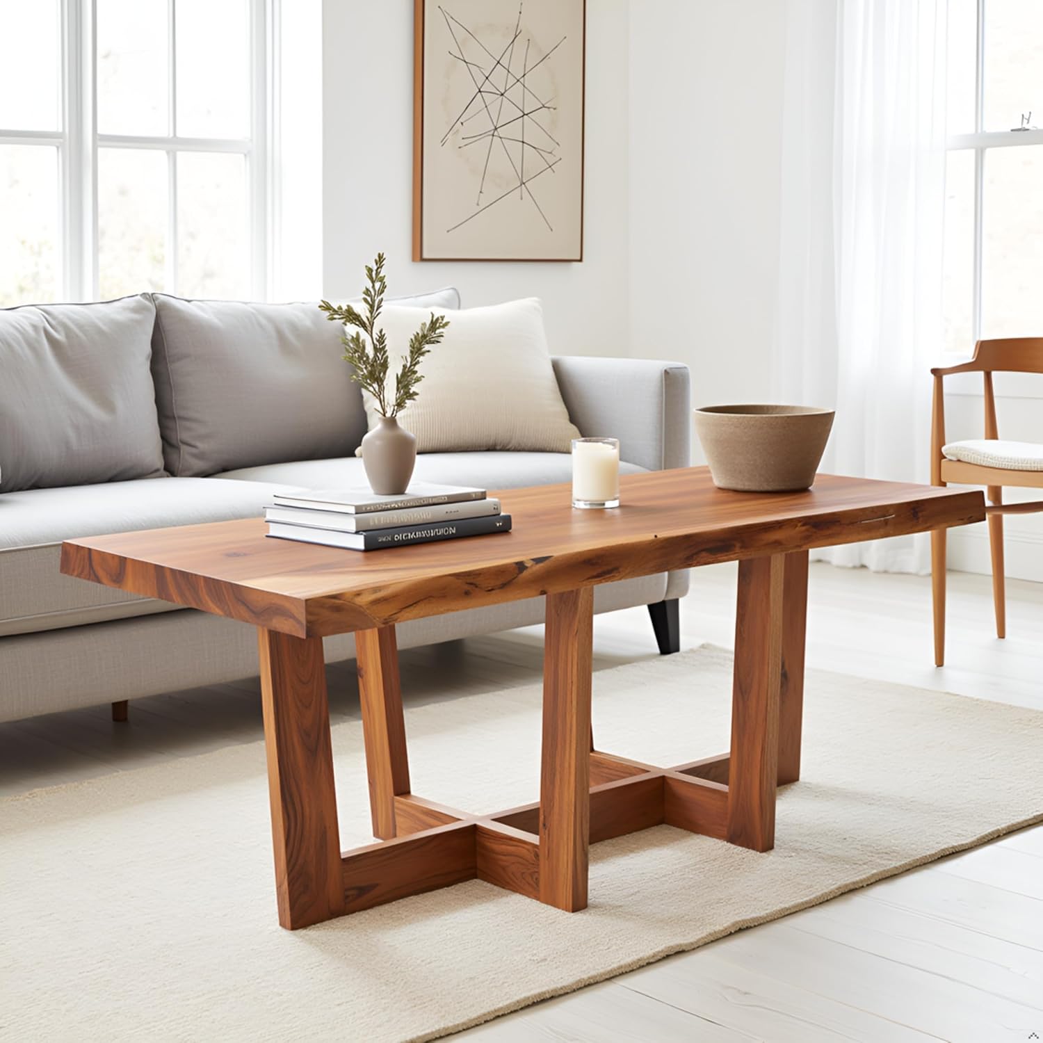 Alaterre Furniture Berkshire Live Edge Solid Wood 42 inch Coffee Table, Natural