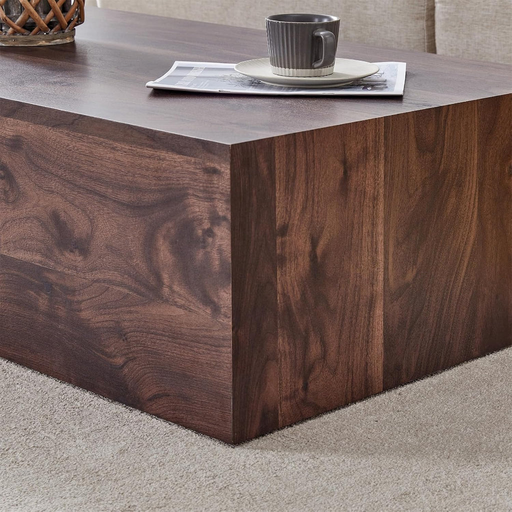 Rustic Walnut Coffee Table for Living Room Rectangular Center Tables Modern Elegant Wooden Cocktail Table for Home Office -Fully Assembled