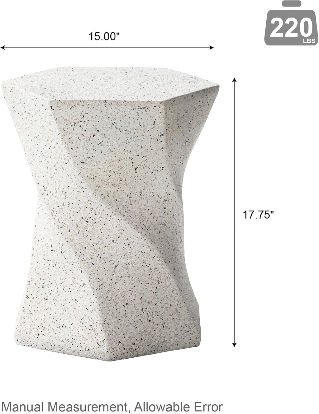 Glitzhome Outdoor Side Table Set of 2, 17.75' H Decorative Garden Stool MGO Twist Faux Terrazzo End Table, Round Planter Stand for Indoor Outdoor Living Room Bedroom Patio Deck Poolside, White