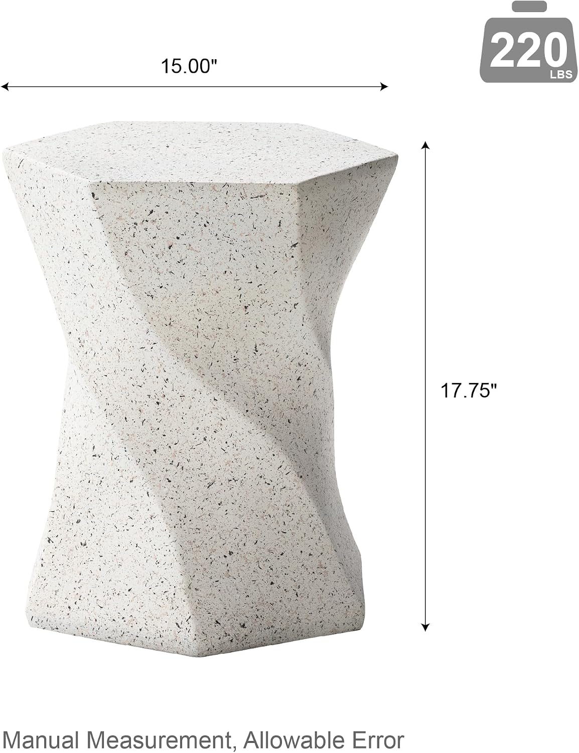 Glitzhome Outdoor Side Table Set of 2, 17.75' H Decorative Garden Stool MGO Twist Faux Terrazzo End Table, Round Planter Stand for Indoor Outdoor Living Room Bedroom Patio Deck Poolside, White