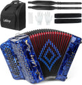 Lotkey 34 Key Diatonic Accordion, 3412 Multi Tone Celluloid Accordions Louder Clearer Timbre than Plastic for Adult, Beginner, Professional with Updated Bag, Straps, Acordeón Wrist Guard (GCF Blue)