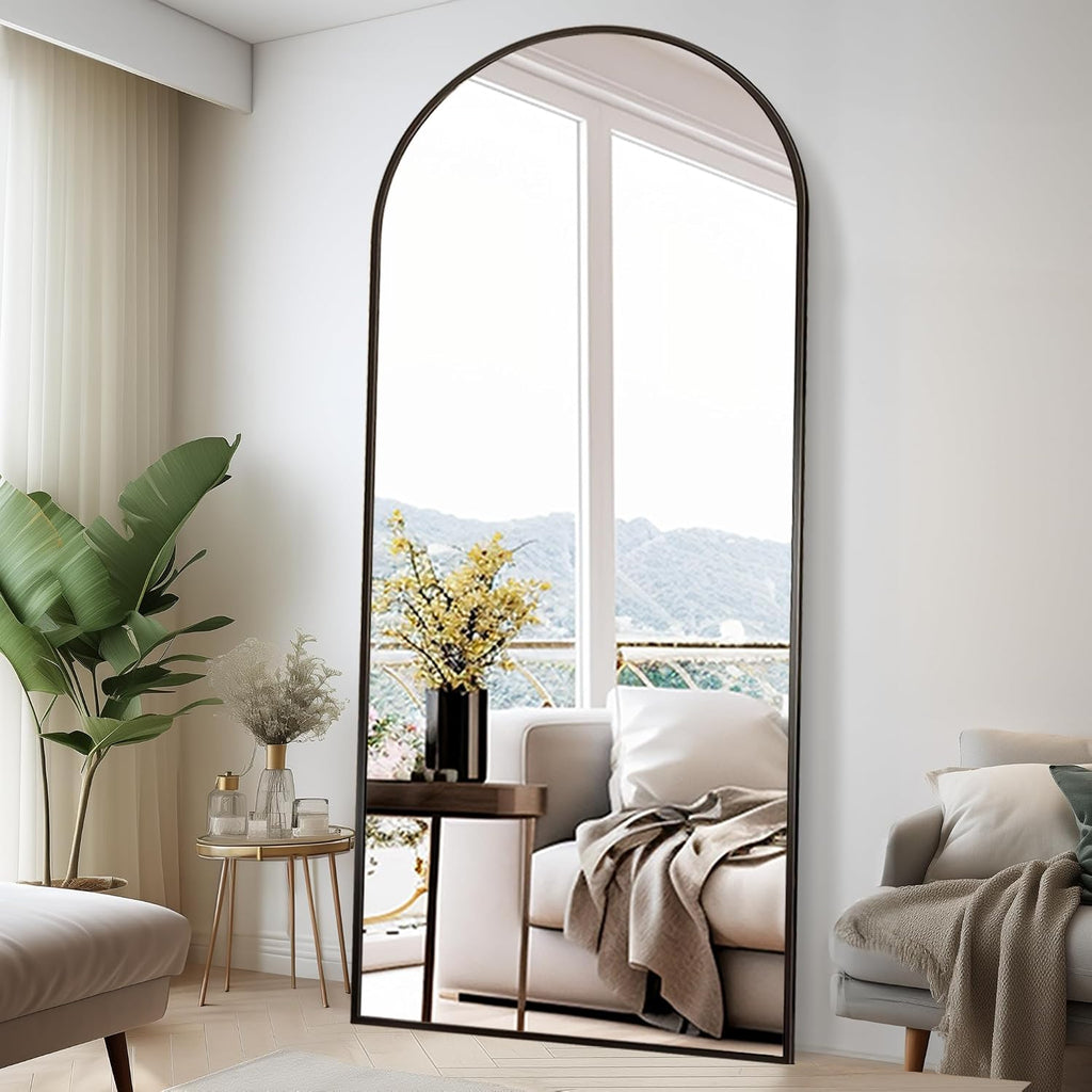 Rowjut Floor Full Length Mirror, Arched Mirrors Full Length 76'x34' Freestanding Large & with Aluminum Frame&Wall Mounted & Hanging or Leaning& Full Body Mirror for Bedroom, Black