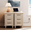WAMPAT 2 Pack End Tables with Charging Station, Farmhouse Narrow Side Table with Drawer & Storage Cabinet, Beige Nightstand with Power Outlets & USB Ports for Living Room, Bedroom