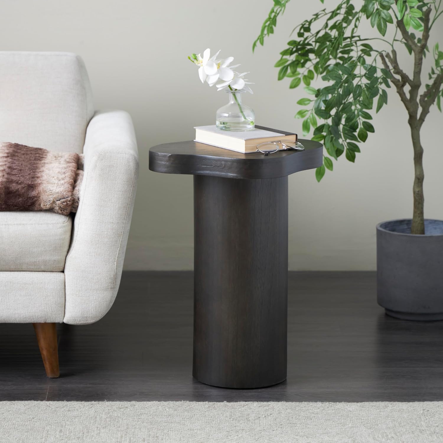 Deco 79 Wood Side End Accent Table Pedestal End Table with Rounded Square Top, Side Table 15' x 15' x 23', Black
