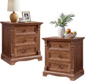 Farmhouse Nightstand Set of 2, 24' End Table with 3 Drawers Storage, Wood Side Table w/Roman Column, End Tables Living Room Set Of 2, Bedside Cabinet for Bedroom, Living Room, Reclaimed Barnwood