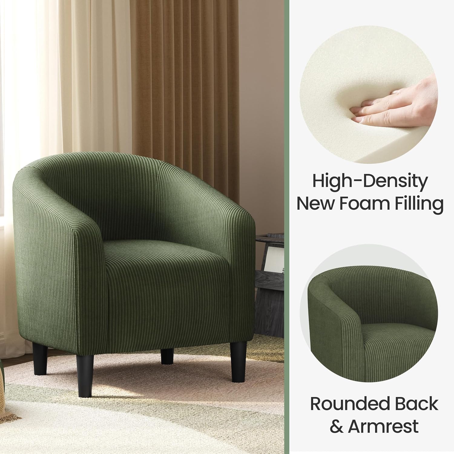 Yaheetech Barrel Chairs, Furry Accent Chairs with Soft Padded Armrest for Living Room Bedroom Waiting Room Office, Set of 2, Dark Green
