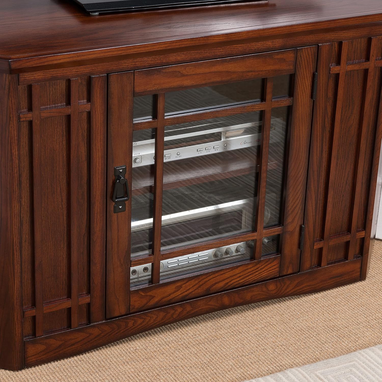 Leick Home 82285 Mission Corner TV Stand Made from Solid Wood, One Door and Adjustable Shelf, for 50' TVs, Mission Oak