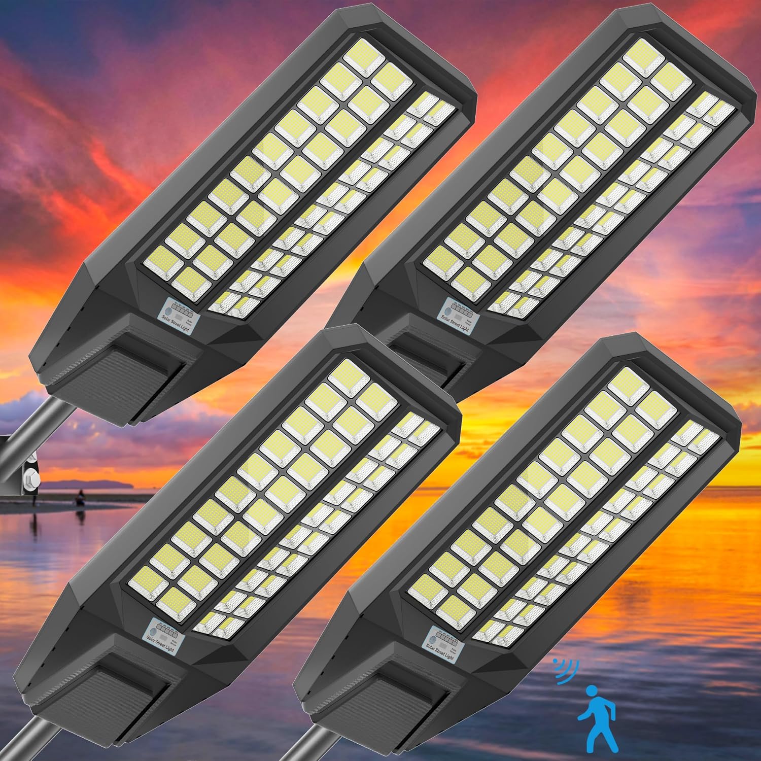 Solar Street Light 7000K 800000LM Auto On/Off Dusk to Dawn IP67 Waterproof Motion Sensor for Security & Outdoor Lighting (9000W-4Pack)