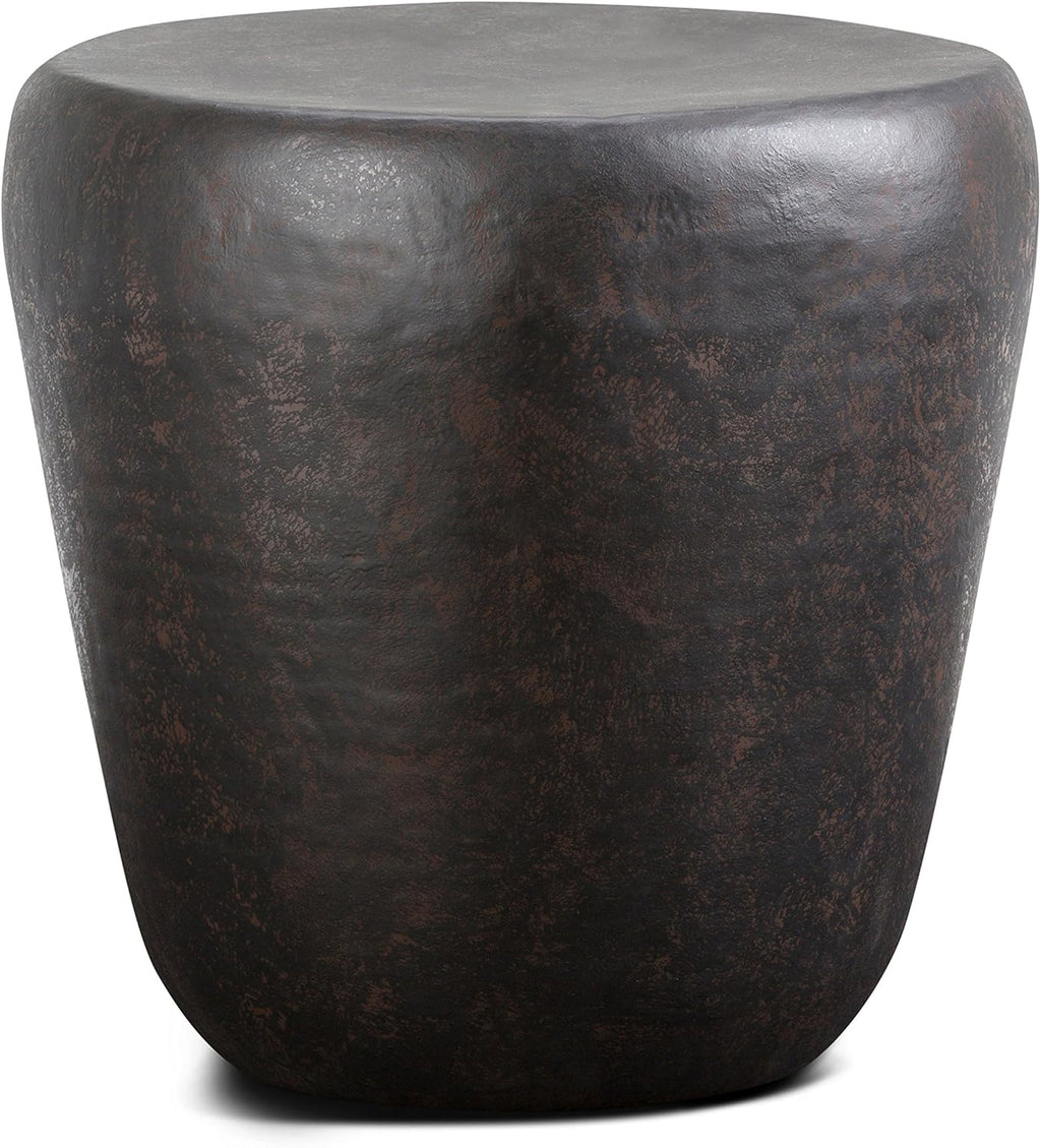 SIMPLIHOME Garvy Metal Side Table - 22 inch Wide Solid Metal Round Drum Accent Table in Rustic Bronze, Industrial Living Room Center Table or End Table with Textured Finish, Assembled