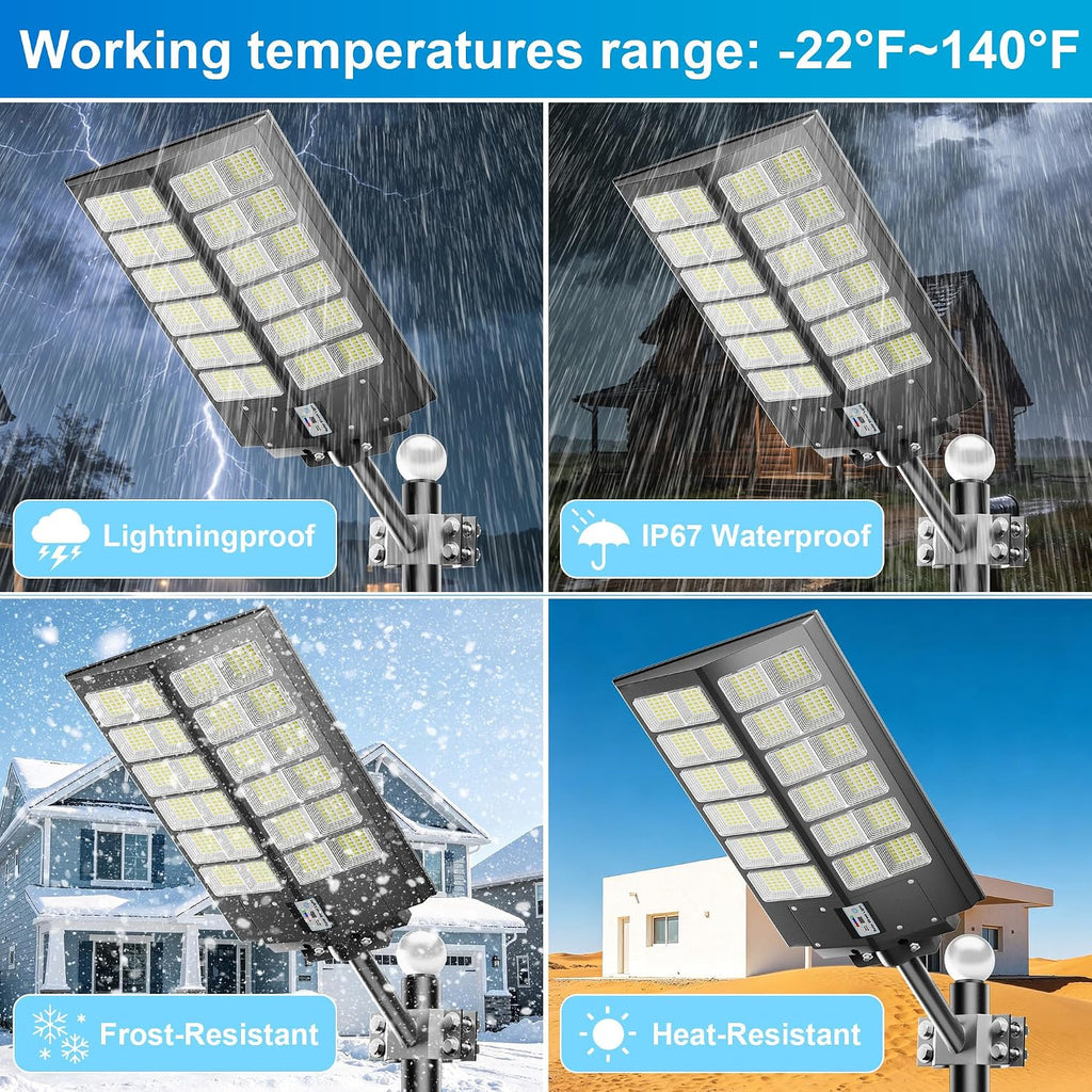 Solar Street Lights Outdoor Waterproof 9000W LED Solar Power Street Light Dusk to Dawn with Mention Sensor Flood Light Large Outdoor Solar Lights for Yard, Entryway Garage