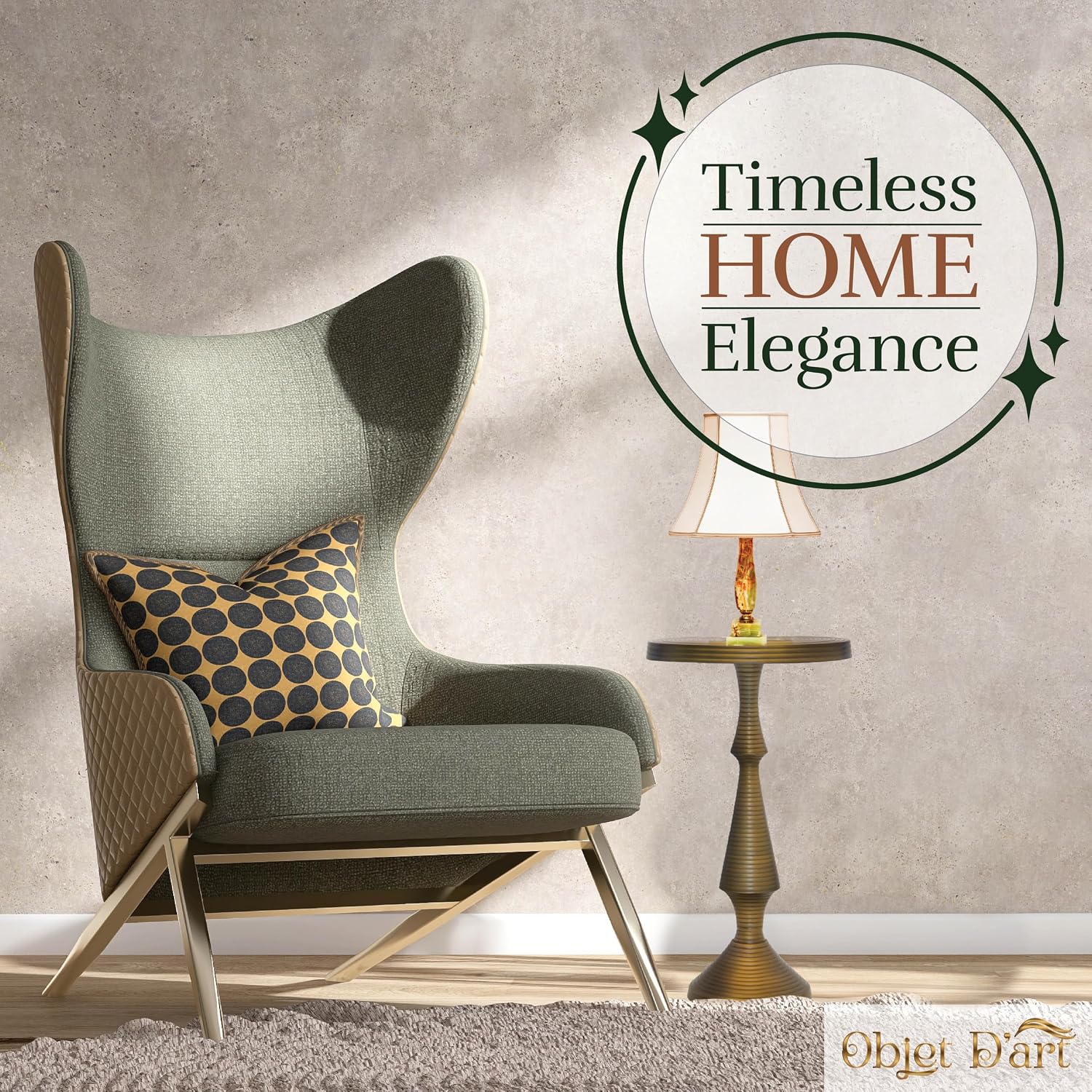 OBJET D'ART Small Round Gold End Tables, Alexandria, 21'' Height, Vintage Metal Accent, Side, Pedestal, Coctail and Drink Tables for Living Room and Small Spaces