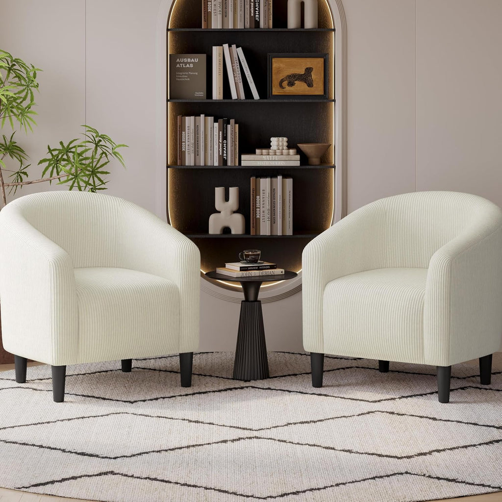 Yaheetech Barrel Chairs, Furry Accent Chairs with Soft Padded Armrest for Living Room Bedroom Waiting Room Office, Set of 2, Beige