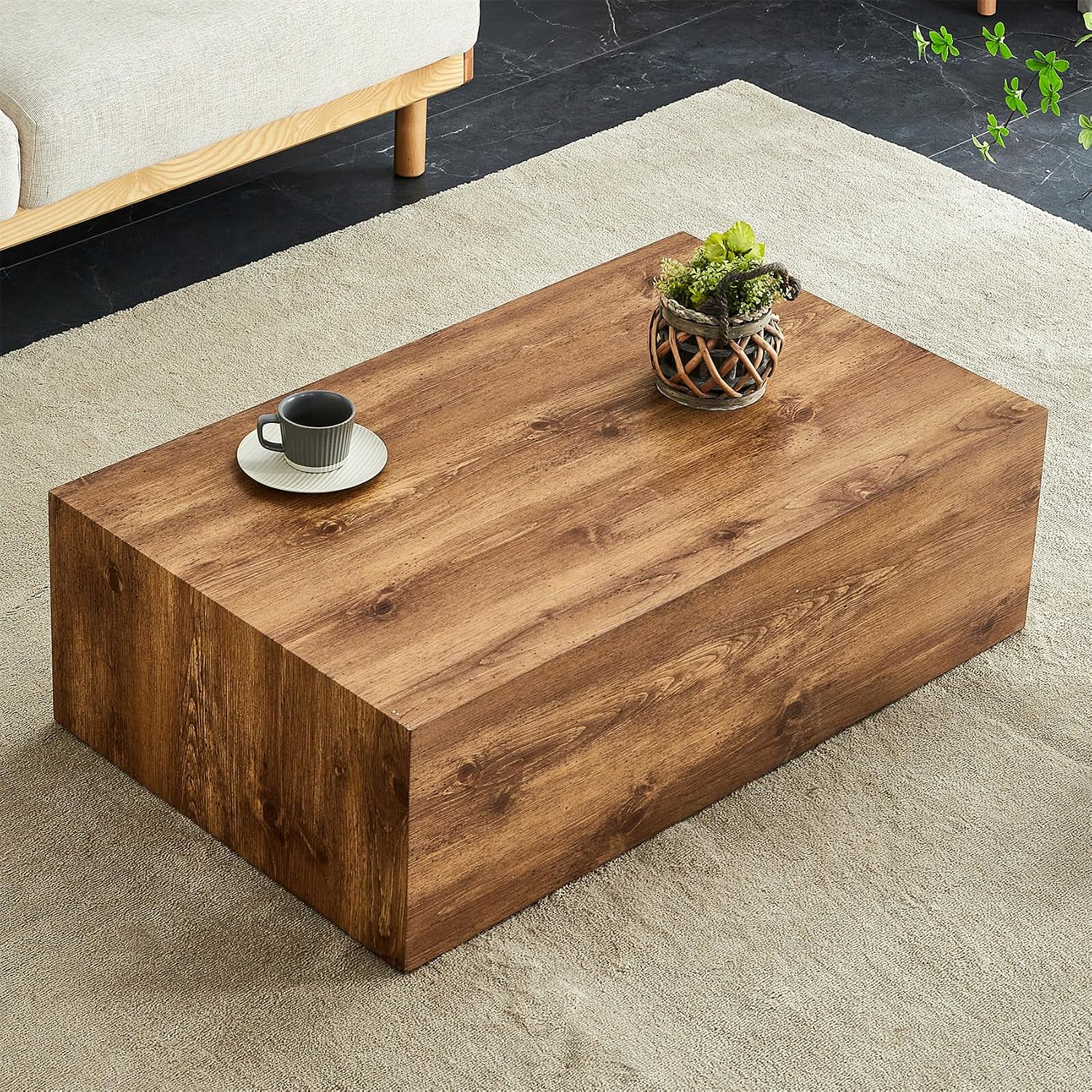 Rustic Brown Coffee Table for Living Room Rectangular Center Tables Modern Elegant Wooden Cocktail Table for Home Office -Fully Assembled