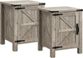 OKD Farmhouse Nightstand Set of 2 with Charging Station, 18 Inch Rustic End Table with Barn Door Cabinet, Adjustable Storage Shelf, Wood Sofa Side Table for Living Room, Bedroom, Light Rustic Oak