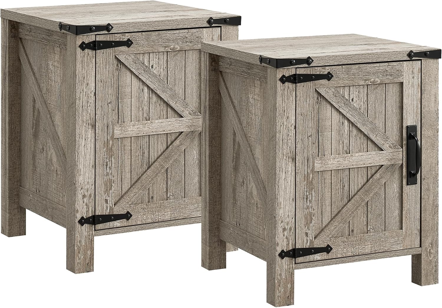 OKD Farmhouse Nightstand Set of 2 with Charging Station, 18 Inch Rustic End Table with Barn Door Cabinet, Adjustable Storage Shelf, Wood Sofa Side Table for Living Room, Bedroom, Light Rustic Oak