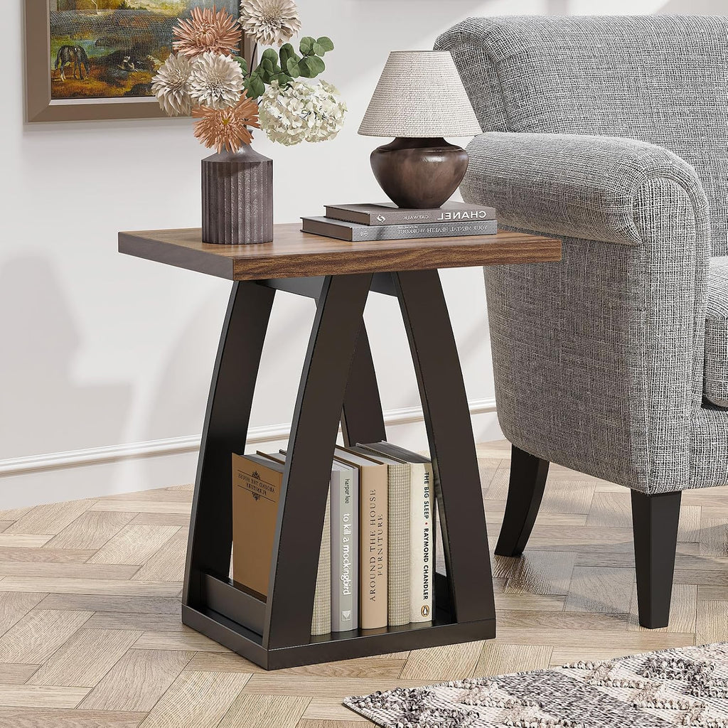 End Tables Living Room Set of 2. Side Tables Living Room. Side Table Beside Sofa. Modern End Table for Home. Black-Brown End Tables Set of 2