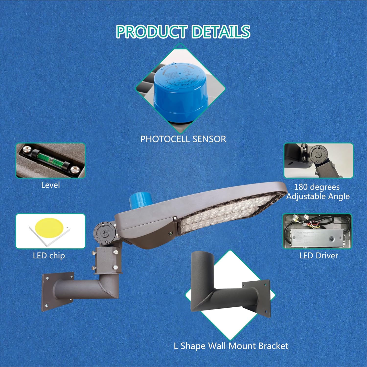 1 Pack L Shape Wall Mount Bracket and 1 Pack 200W LED Street Light 5000K LED Parking Lot Lights with Photocell Slip Fitter 24000lm Shoebox Pole Lighting for Street Area Stadium (ZJ191+LD182)