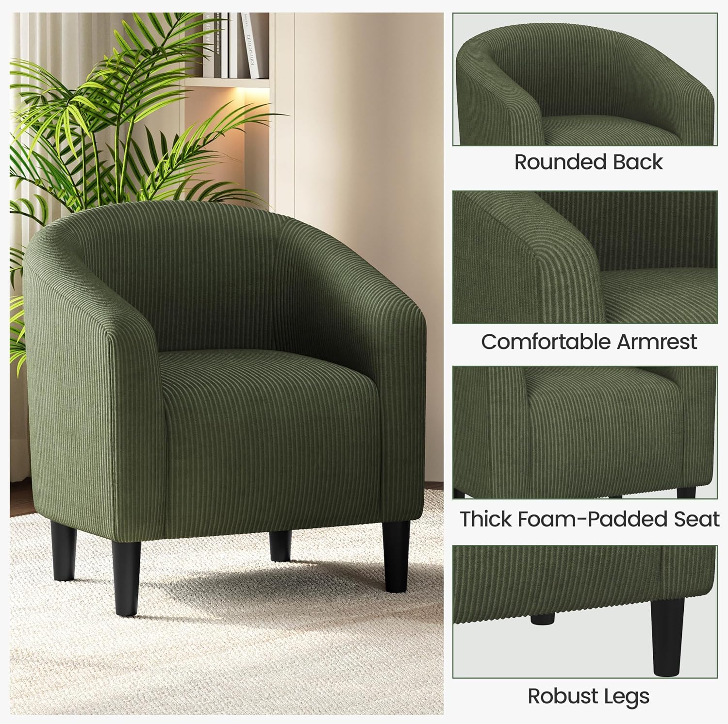 Yaheetech Barrel Chairs, Furry Accent Chairs with Soft Padded Armrest for Living Room Bedroom Waiting Room Office, Set of 2, Dark Green