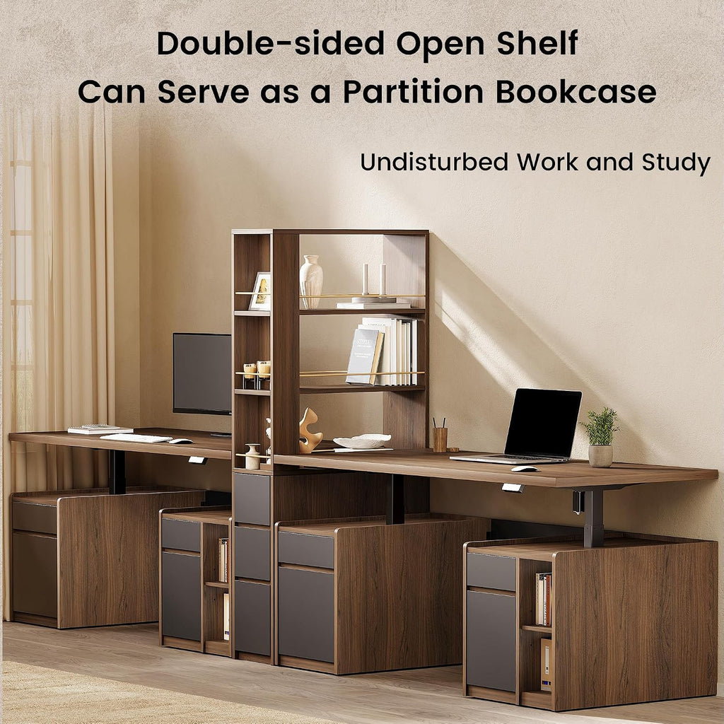 ModernMate 71' Tall Corner Bookshelf with 3 Drawers, Narrow Bookcase | 3-Tier Double-Sided Slim Bookcase for Small Space, Display Storage Shelves for Living Room, Home Office, Study, Black Walnut