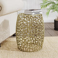 Christopher Knight Home Helast Aluminium Side Table, 14.00'' W Round Sofa Side Table, Modern Indoor Accent Table for Living Room Bedroom Home Office, Abstract Hollow, Gold